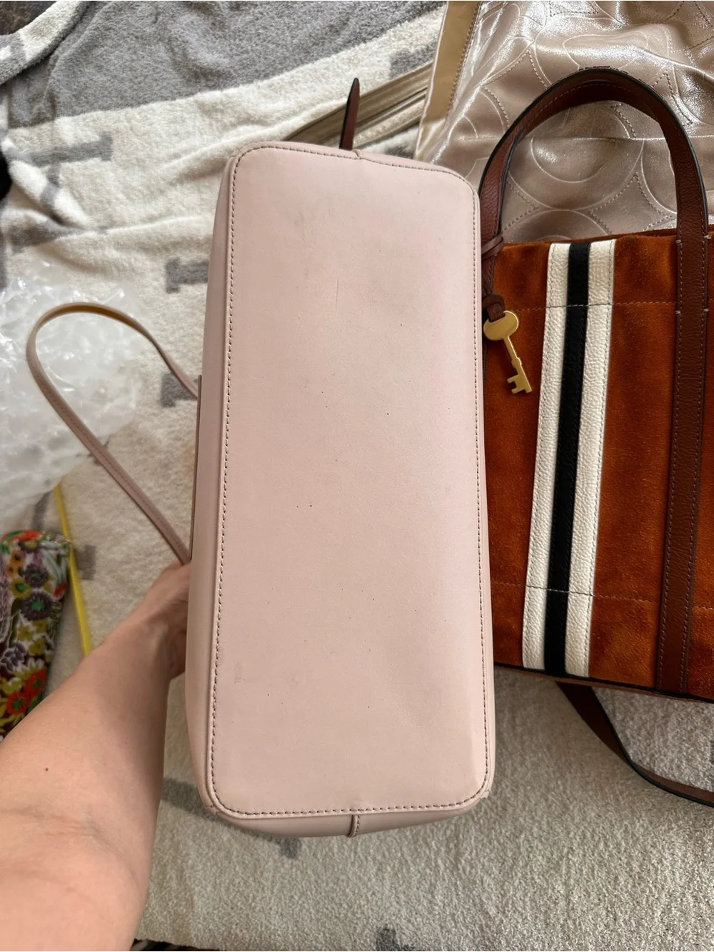 kate spade pale pink tote with yellow interior